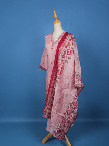 Pink Floral Designed Cotton Salwar Suit - Diadem