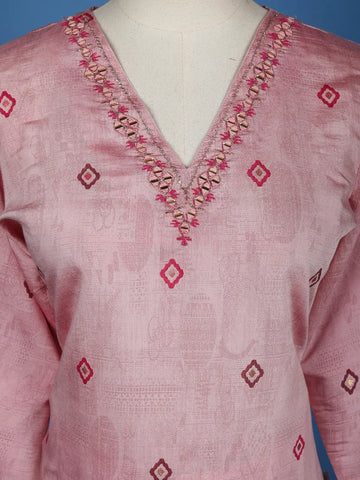 Pink Floral Designed Cotton Salwar Suit - Diadem