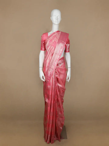 Pink Floral Woven Pure Kanchipuram Silk Saree - Diadem