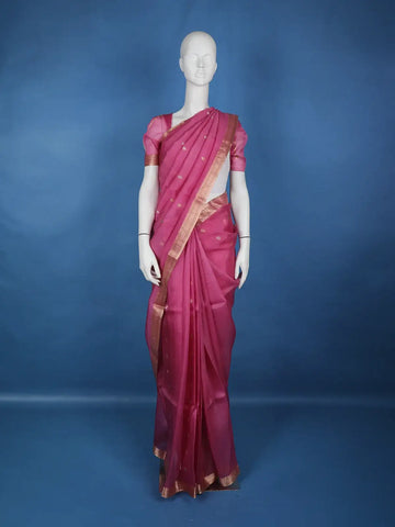Pink Gold Zari Butta Organza Saree - Diadem