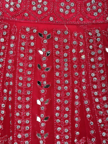 Pink Net Sequins And Floral Embroidery Bridesmaid Lehenga - Diadem