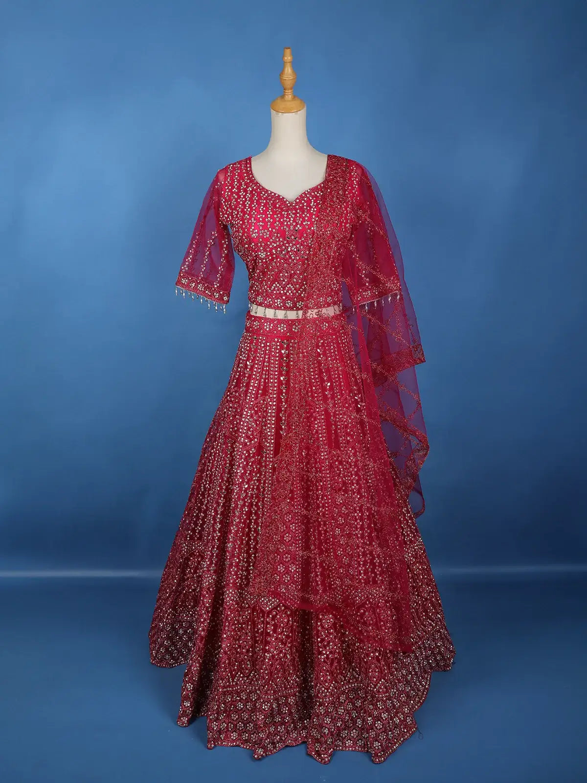 Pink Net Sequins And Floral Embroidery Bridesmaid Lehenga - Diadem