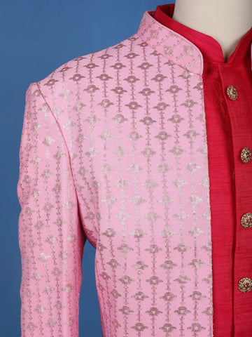 Pink Ombre Sequin Embroidered Jacquard Sherwani Suit - Diadem