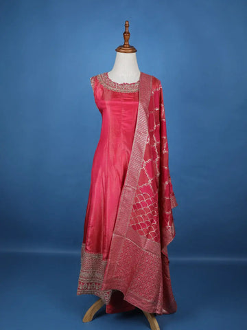 Pink Panel Anarkali Tissue Silk Salwar suit - Diadem