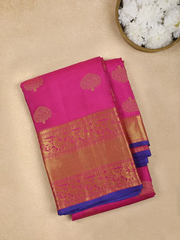 Pink Peacock And Tree Motif Pure Kanchipuram Silk Saree - Diadem