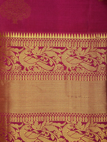 Pink Peacock And Tree Motif Pure Kanchipuram Silk Saree - Diadem