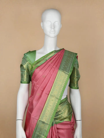 Pink Peacock Woven Pure Kanchipuram Silk Saree - Diadem