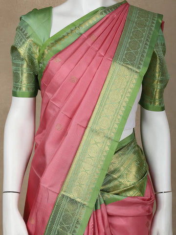 Pink Peacock Woven Pure Kanchipuram Silk Saree - Diadem
