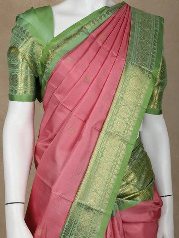 Pink Peacock Woven Pure Kanchipuram Silk Saree - Diadem