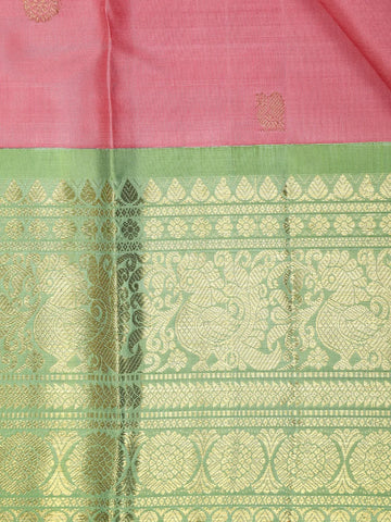 Pink Peacock Woven Pure Kanchipuram Silk Saree - Diadem