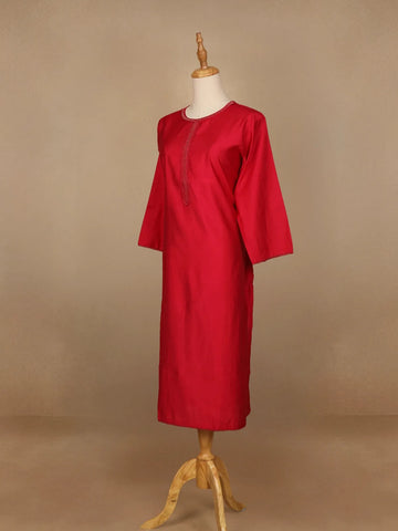 Pink Plain Cotton Rayon Kurti - Diadem