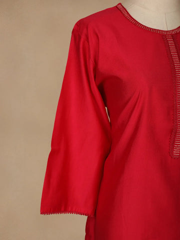 Pink Plain Cotton Rayon Kurti - Diadem