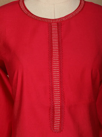 Pink Plain Cotton Rayon Kurti - Diadem