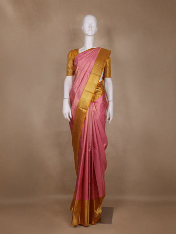 Pink Plain Woven Pure Tissue Silk Saree With Zari Border - Diadem