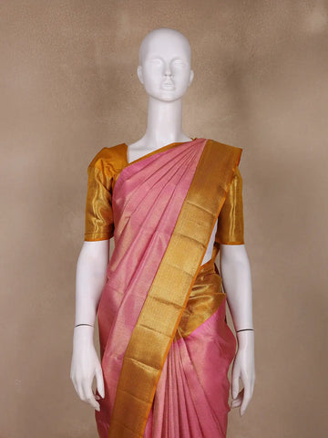 Pink Plain Woven Pure Tissue Silk Saree With Zari Border - Diadem
