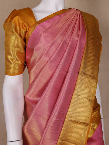 Pink Plain Woven Pure Tissue Silk Saree With Zari Border - Diadem