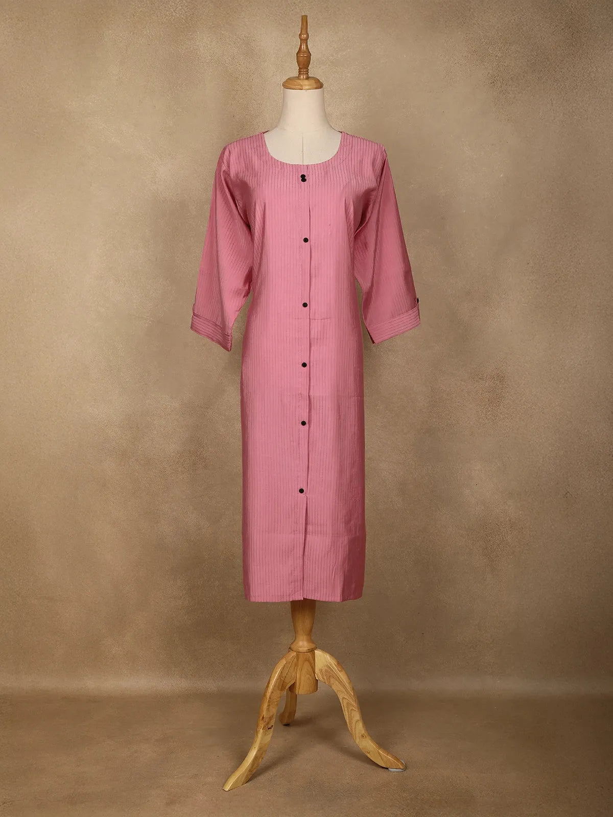 Pink Pleated Design Cotton Kurti - Diadem