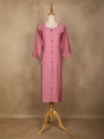 Pink Pleated Design Cotton Kurti - Diadem