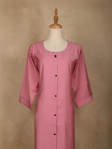 Pink Pleated Design Cotton Kurti - Diadem