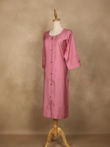 Pink Pleated Design Cotton Kurti - Diadem