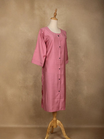 Pink Pleated Design Cotton Kurti - Diadem