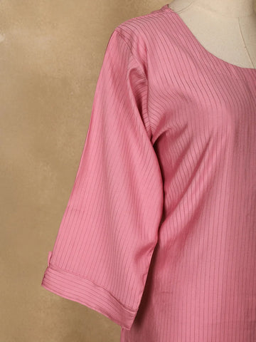 Pink Pleated Design Cotton Kurti - Diadem