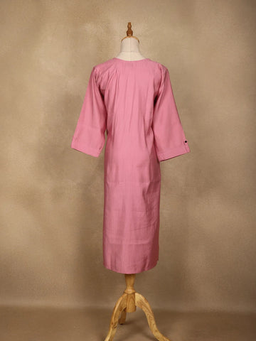 Pink Pleated Design Cotton Kurti - Diadem