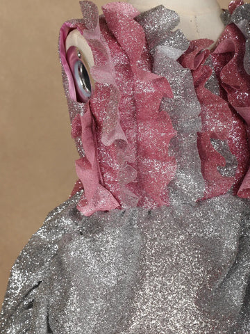 Pink Ruffle Design Giltter Party Gown for Girls - Diadem