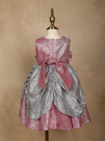 Pink Ruffle Design Giltter Party Gown for Girls - Diadem