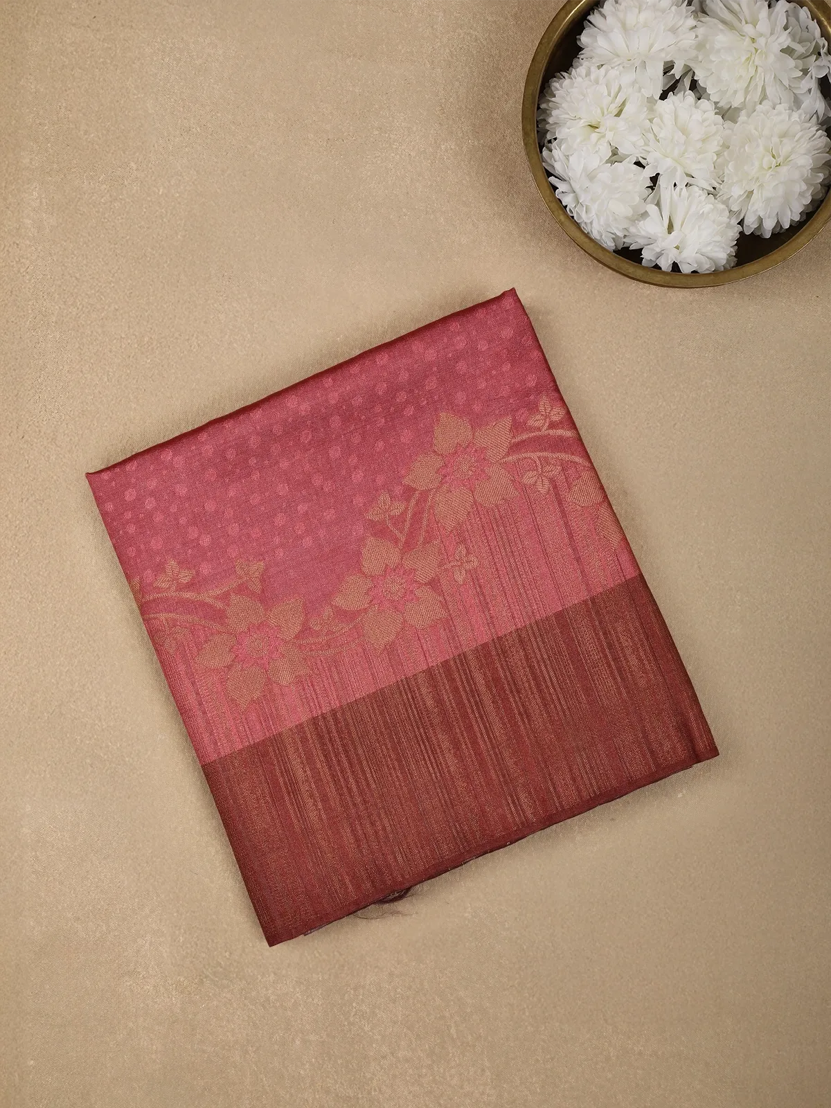 Pink Semi Tussar Silk Floral Designed Saree - Diadem