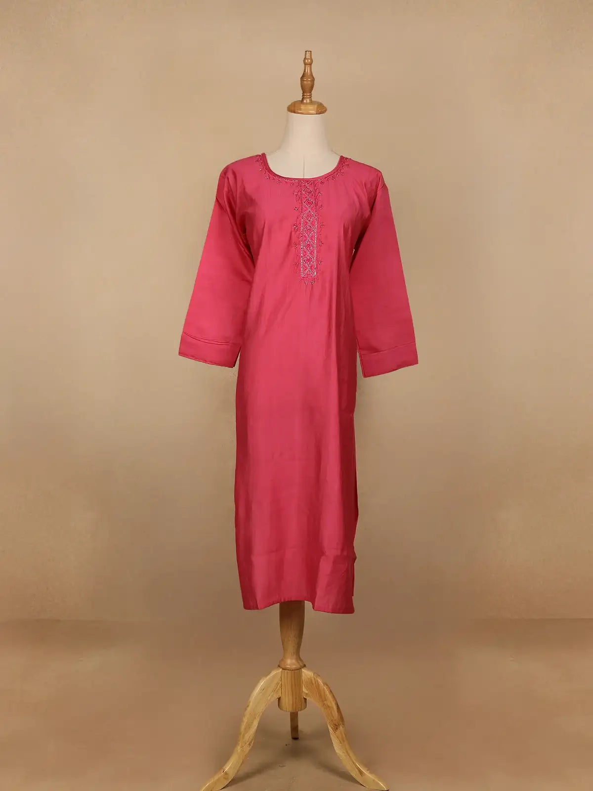 Pink Solid Design Cotton Kurti - Diadem