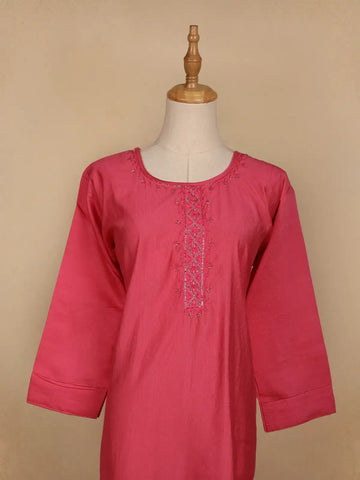 Pink Solid Design Cotton Kurti - Diadem