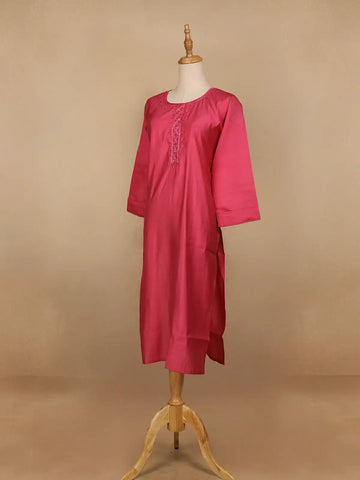 Pink Solid Design Cotton Kurti - Diadem