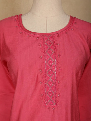 Pink Solid Design Cotton Kurti - Diadem