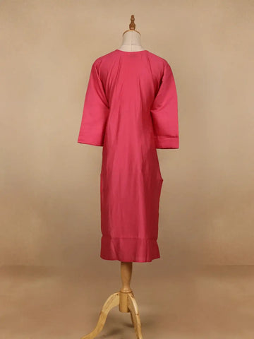 Pink Solid Design Cotton Kurti - Diadem