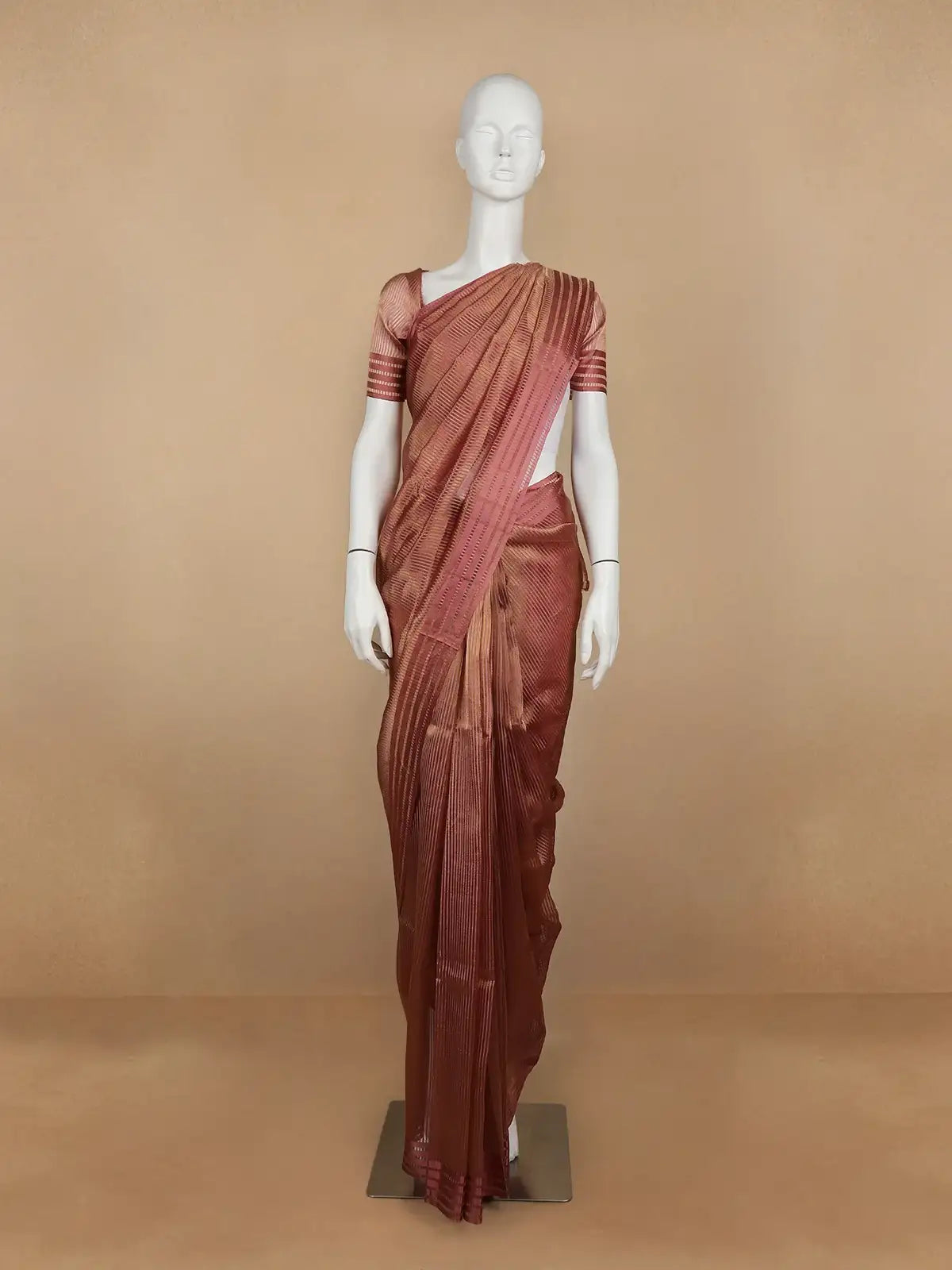 Pink Stripes Designed Organza Designer Saree - Diadem