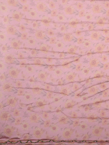 Pink Sun Flower Designed Satin Fancy Saree - Diadem