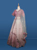 Pink and White Floral Embroidery Bridal Net Lehenga - Diadem