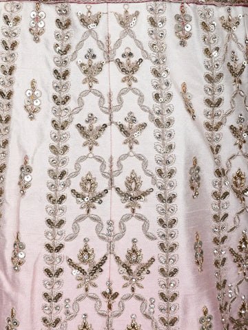 Pink and White Floral Embroidery Bridal Net Lehenga - Diadem