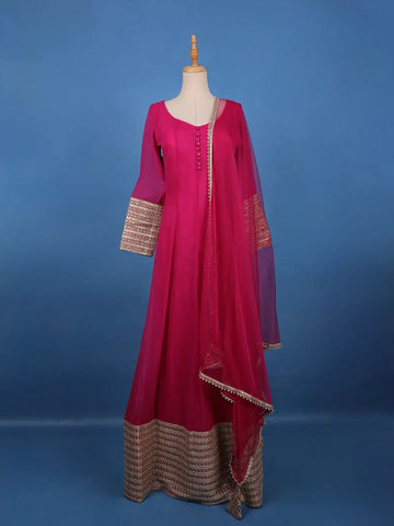 Pink panel Designed Anarkali Georgette Gown - Diadem