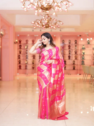 Pink And Gold Butta Designed Tissue Organza Saree - Diadem
