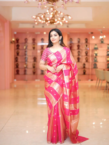 Pink And Gold Butta Designed Tissue Organza Saree - Diadem