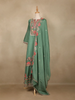 Pista Green Floral Design Georgette Palazzo Salwar Suit - Diadem