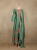 Pista Green Floral Design Georgette Palazzo Salwar Suit - Diadem