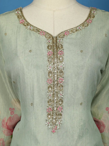 Pista Green Floral Design Organza Salwar Suit - Diadem