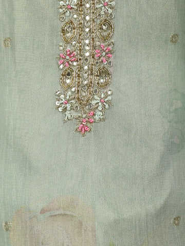 Pista Green Floral Design Organza Salwar Suit - Diadem