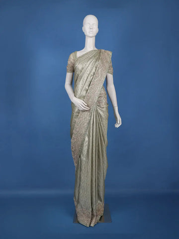 Pista Green Leaf Woven Banarasi Silk Saree - Diadem