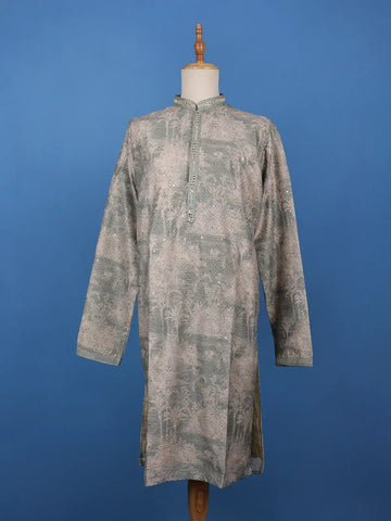 Pista Green Mirror Work Cotton Kurta for Men - Diadem