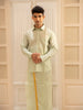 Pista Green Plain Semi Silk Full-Sleeve Shirt with Matching Dhoti Set - Diadem