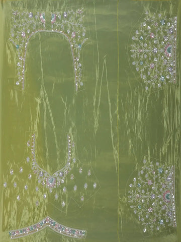 Pista Green Floral Designed Organza Designer Saree - Diadem